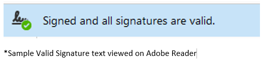 Valid Signature text as viewed on Adobe Reader
