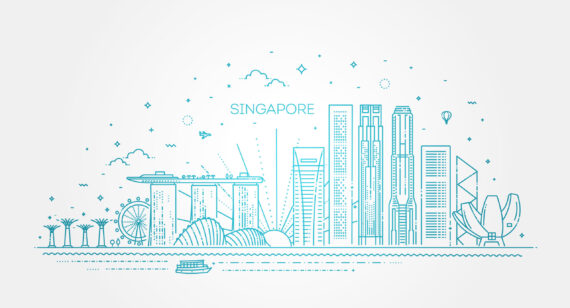Singapore,Architecture,Line,Skyline,Illustration.,Linear,Vector,Cityscape,With,Famous